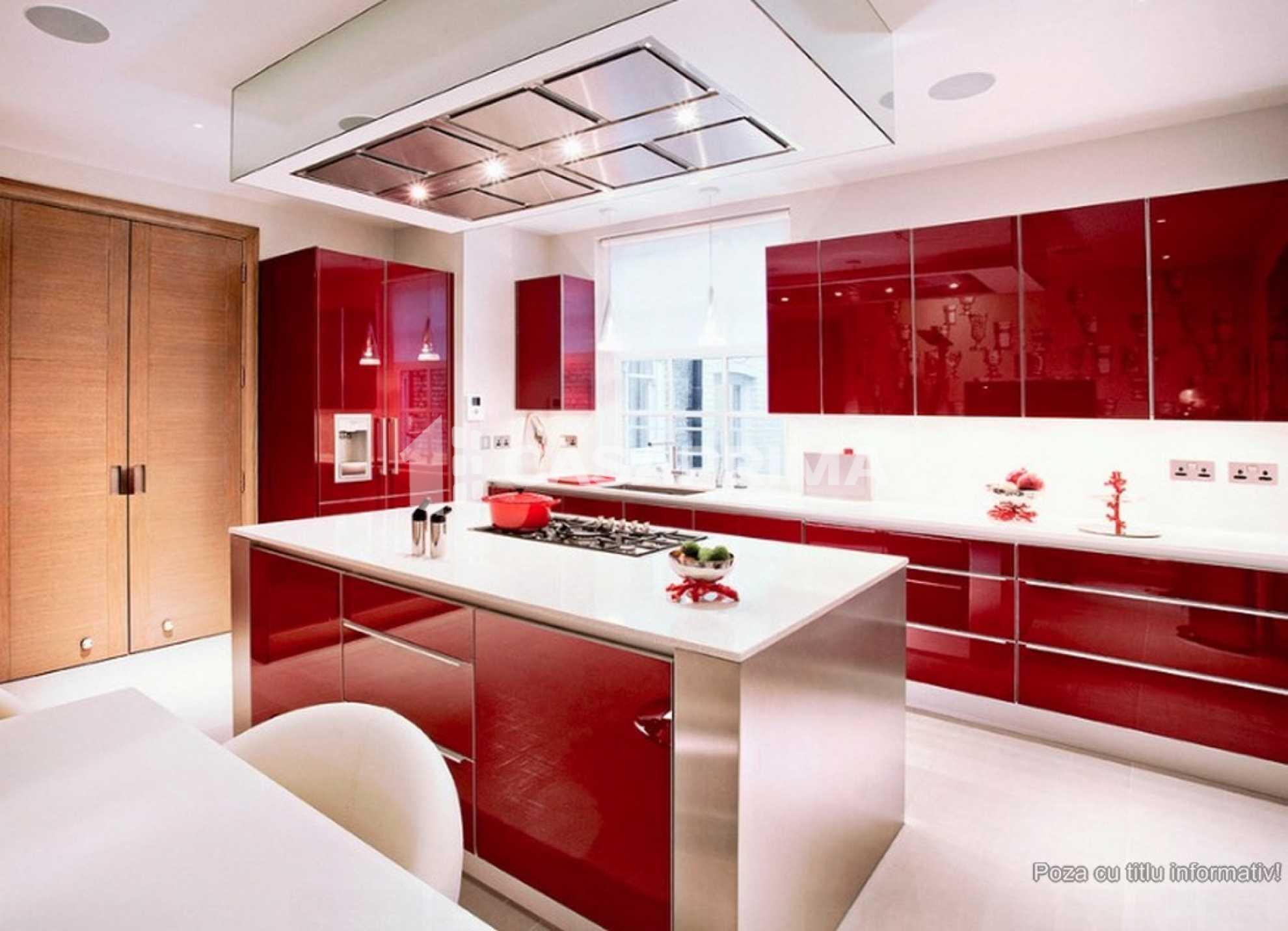 red and glossy kitchen cabinet